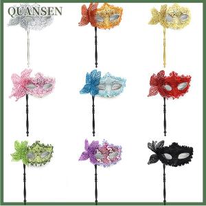 QUANSEN Halloween Party Mask With Holding Stick Evening Prom Masquerade Mask Stage Cosplay Props Venetian Half Face Masks For Women