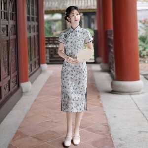 Hangzhou Sweet Lace Blue Midi Cheongsam 1207-70 杭州復古甜美蕾絲藍色中長旗袍