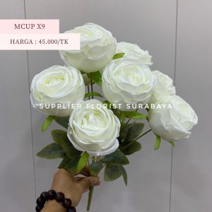 SFS - [9 KEPALA] MCUP X9 MAWAR CUP PREMIUM CABANG 9 ARTIFICIAL FLOWER ROSE BUTTERCUP MAWAR GAYA EROPA EUROPE HIASAN PELAMINAN DEKORASI PERNIKAHAN DIY FLORIST BUKET BUNGA MAWAR VALENTINE DAY VALDAY