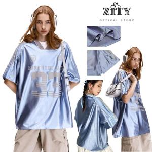 เสื้อยืดสตรีทเยาวชน สไตล์เกาหลี ZITY ดีไซน์สปอร์ต คอวี ทรงผ่อนคลาย