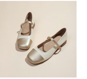 2024 Summer Thick Sole French Shallow Mouth Thick Heel Soft Leather Single Shoes