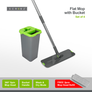 Scrubz Stainless Steel Microfiber Flat Mop with Bucket