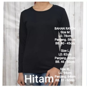 Grosir Baju Kaos Lengan Panjang Wanita Bahan Rayon Premium Warna Hitam/Putih Size MLXL