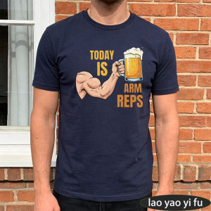 [Local Stock] HBESTY  TODAY IS ARM REPS Cotton Crew Neck Short Sleeve Men Summer Tee Classic Strong Arm Beer Cup Arm Workout Gym Casual Tees