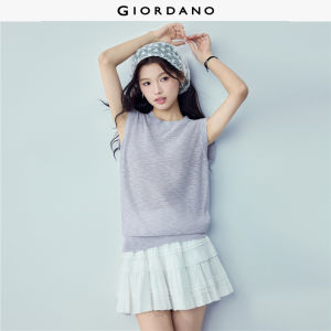 Giordano Beau Monde Women Crewneck sleeveless loose fit knitwear Free Shipping 13356253