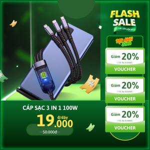 Cáp sạc 3 trong 1 sạc nhanh 100W có đèn báo tín hiệu dài 12m phù hợp cho Huawei Xiaomi Samsung Oppo IP || Mr Anh Store