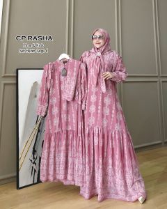 Uniwafda Gamis Couple Ibu Anak Muslim Motif Set Hijab Rasya