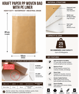 1 piece laminated kraft bag 10kgs to 25kgs capacity with PP woven material inside retail kraft paper Heavy Duty Bulk Packaging Bag Industrial Grade PP Bag Kraft Paper Packaging Sack Laminated PP Woven Bag PE Lined PP Woven Sack Industrial Bulk Bag Comm