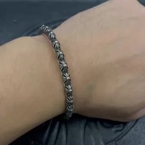 Chrome Hearts Sterling Silver S925 Vintage Open Full Cross Bracelet Mens Cross Flower Hand Jewelry Wristband