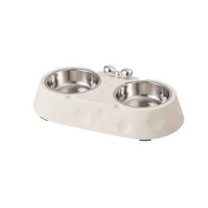GBDSVD Double Bowl Dog Double Bowl Cheese Shaped Stainless Steel Pet Drinking Dish Easy To Clean PP Base Puppy Food Water Feeder Pet Accessories