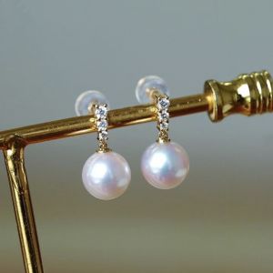 Montagne Jewelry 18K Pure Gold Earrings Diamond Earrings Elegant Design Fine Jewellery Natural 7.5-8mm Akoya Pearl Earrings Stud Earring