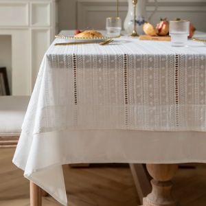 French White Cotton Tablecloth Ruffled Lace Embroidered Fabric Tablecloths Rustic Table Cover for Home Holiday Party Christmas2026