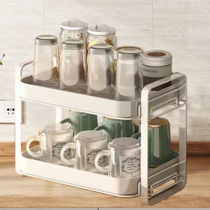 2-Tier Cups Mugs Drying Rack with Drain Tray Kitchen Storage Organizer Shelf for Glass/Bottle/Bowl