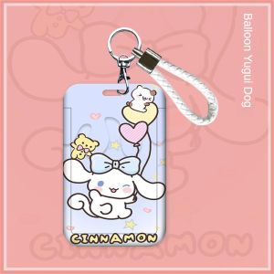 LVYIMAO 🌷 ผู้ถือบัตร Sanrio ผู้ถือบัตรนักเรียน Kuromi ผู้ถือบัตรแบบพกพา ผู้ถือบัตรการ์ตูนเพื่อป้องกันการสูญเสียบัตรง่ายต่อการดึงหัวเข็มขัด ผู้ถือบัตรเชือกแ