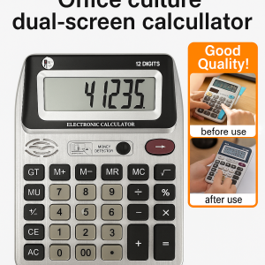 12 Digit Electronic Dual Screen Calculator Desktop Calculator Large Screen And Large Buttons High Definition Office Calculator双面屏桌面计算器