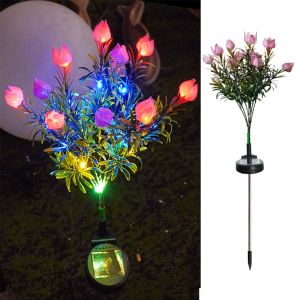 HESTING Gardenia Flower Solar Artificial Flower Light Realistic 42LED Waterproof Landscape Lamp Weatherproof Ground Mounted Outdoor Solar Garden Light Patio Decor