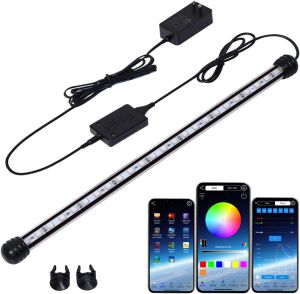 Smart Submersible Aquarium Light with App Timer 19 Inches LED Fish Tank Light RGB 16 Million Colors Changing 7/24 On/Off Automatic Aquarium Lighting
