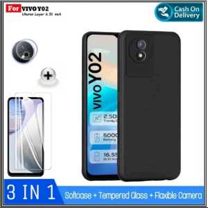 Paket 3in1 Case VIVO Y02 NEW Casing Premium SoftCase Slim Exellent Cover Free Tempered Glass Gan Camera Murah Pengiriman Cepat Bisa ( COD ) Promo Di AlvaCaseAcc