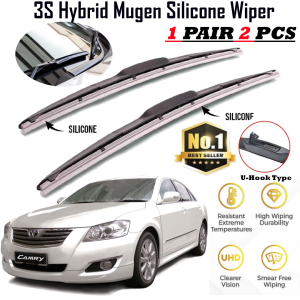 1pair(set) Toyota Camry ACV40 2007-2012 Mugen Japan Silicone Wiper Blade Front Windscreen 3 Section Boneless Full Silicone Wiper U Hook J Hook