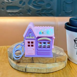 STYLETENK Fruit Reel Mini Slot Machine Keychain Hand-Crank Rotating Stress Relief Fidget Keychain Toy Novelty Portable Mini Candy House Keyring for Kids Adults