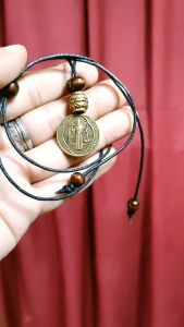 St. Benedict Peso Size Antique Miraculous Medal for Protection Against Evil Adjustable Choker Necklace
