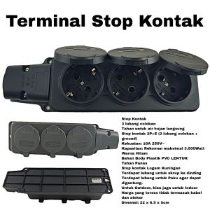 Terminal Stop Kontak Arde Penutup Waterproof Hitam Anti Air Stopkontak Tahan Air 3 Lubang