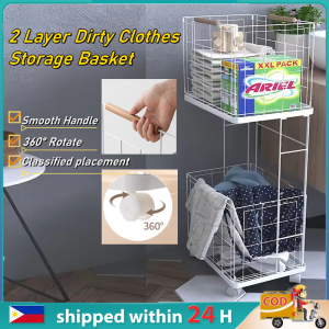 2 Layer Dirty Clothes Storage Basket with Wheels Detachable Laundry Basket Big Capacity Laundry Hamper Household Storage Rack for Bathroom Dirty Clothes Towels