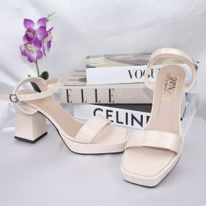 Giày nữ cao gót vuông đúp 9p quai bản ngang vòng cung hở gót - Đ11