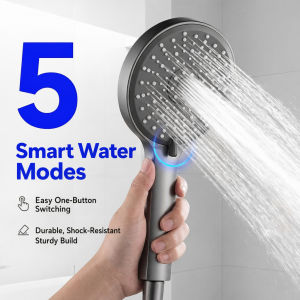 High Pressure Shower Head Set 12cm Large ABS 5-Mode Water Saving No-Drill for HDB BTO Bathroom
