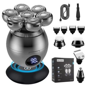 Multi function induction charging Electric shaver 7D floating head full body washing electric trimmer portable LCD electric smooth head push shear shaving machine  beard trimmer for men