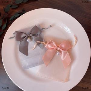 [COD] SUILEI 25PCS Bow Organza Gift Bag With Drawstring Candy Cookies Packaging Jewelry Storage Pouches Birthday Wedding Party Favour