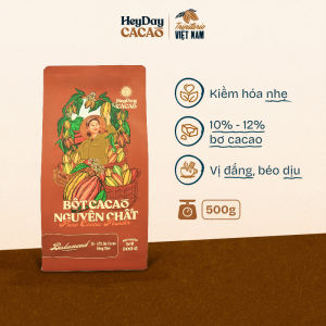 Bột cacao nguyên chất Việt Nam không đường Heyday  - Túi zip 500g - Dòng Balanced 10% - 12% bơ cacao tự nhiên - Hỗ trợ giảm cân - Keto - Vị socola nguyên bản