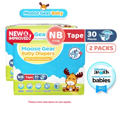 Moose Gear Baby Tape Diaper NEWBORN 60pcs (2PACKS) Super Absorbent No Leaks