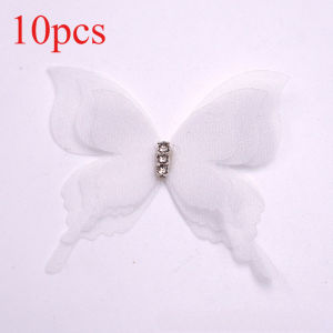 20Pcs Fashion DIY 3D Chiffon Butterfly Applique Patches Shiny Rhinestone Lace Flower Detachable Brooch Ornament Handmade Decor For Dress Gown Headband Curtain Bag Clothing Accessories
