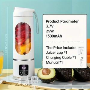 1 Small Portable Blender and Juicer - Rechargeable via USB Personal Wireless Blender with Stainless Steel Blades