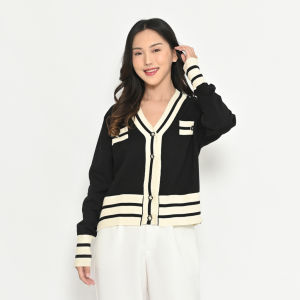 QUEENTIN Cardigan Wanita Rajut Crop 2122 Cotton Wool Slub Knit Lengan Panjang
