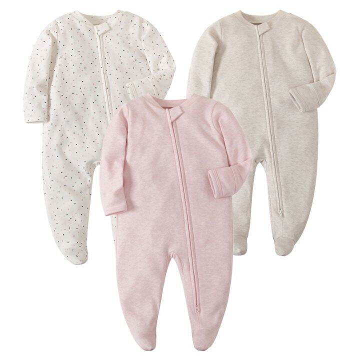 Baby Footed Pajamas with Mitten Cuffs Unisex Newborn Infant 2 Ways Zipper Cotton Footie Onesies Lazada Singapore