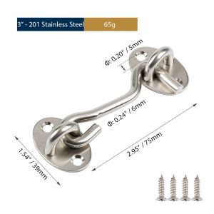 3in 6in Stainless Barn Door Lock Hook with Screws Eye Latch Lock for Door Window Cabinet Gate Barn