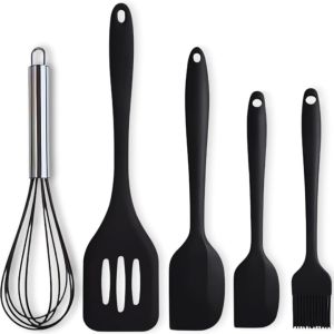 CHỐNG NHIỆT (446 ° F) BỘ DỤNG CỤ NẤM NƯỚNG BẰNG SILICONE dùng để nấu ăn và làm bánh bao gồm PHỚT LẠNH và CỌ PHỦ BÁNH bộ 5 thìa silicon AN TOÀN KHI SỬ DỤNG TRONG MÁY RỬA CHÉN KHÔNG CHỨA BPA silicon mềm dẻo và bền bỉ.