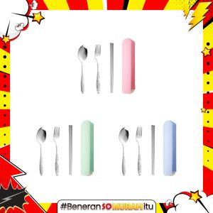 Sendok Garpu Sumpit Set Stainless Peralatan Makan Portable Travel Anti Karat Free Tempat