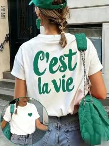 Women Short Sleeve T Shirt with Front and Back Print Round Neck Casual Graphic Tee for Women Soft Cotton Lightweight Summer Top Stylish Everyday Outfit Essential