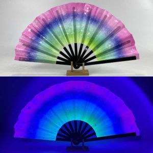QUINT Mushroom Glow-in-the-Dark Folding Fan Butterfly 13inch Vibrant Neon Psychedelic Fan Cosplay Costume Accessory Handheld UV Reactive Glow Fan for Parties