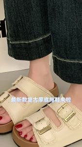 Retro High-End Thick-Soled WomenS Slippers 2026 New Versatile Buckle Strap Casual Beach Sandals