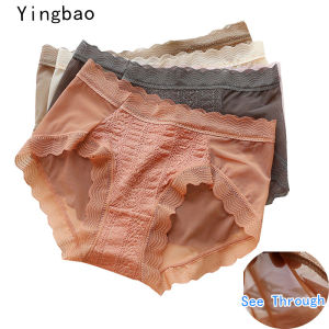 Yingbao ใหม่ชุดชั้นในสตรีกางเกงโปร่งใสดูผ่านผ้าฝ้ายกลางเอวสไตล์ญี่ปุ่นสาวเซ็กซี่ลูกไม้ Night ตาข่าย Breathable สุภาพสตรีสั้น Plus ขนาดชุดชั้นใน