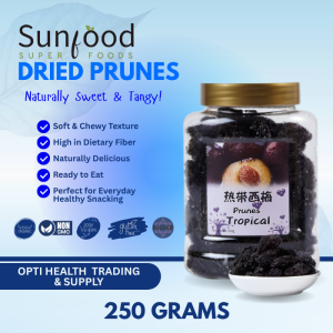 SUNFOOD California Dried Prunes 250grams - Unsweetened High Fiber Healthy Dried Fruit Low Carb Snack
