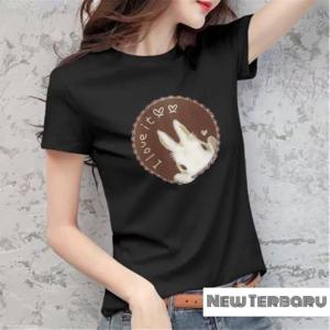 BAYAR DI TEMPAT(COD)-Kaos Oblong Wanita RABIBIT 0031 Baju Distro Cewek Atasan Kekinian Murah Lengan Pendek Tumblr Tee Casual T-shirt Cotton Combed Tshirt Pakaian Olahraga Santai Remaja Dewasa Abg