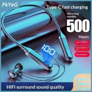 PkYeG Tai nghe đeo cổ bluetooth không dây có chức năng hiển thị kỹ thuật số tai nghe âm thanh nổi thể thao bán trong tai dung tích lớn