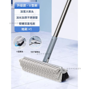 OHHDEER V-Shaped Groove Crevice Broom Gap Brush Hard-Bristled Bathroom Brush Floor Long handle Scrubbing Floor Brush