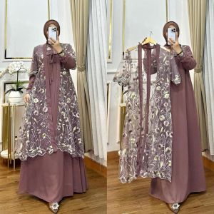 Mora gamis set outer cardi brukat terbaru baju kondangan dress muslimah kekinian