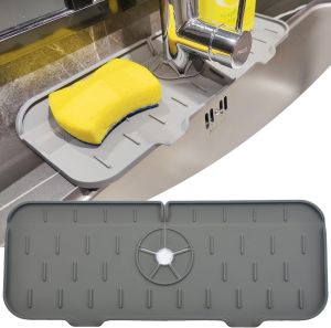 Kitchen Faucet Sink Splash Guard Silicone Water Catcher Mat Sink Draining Pad Behind Faucet for Kitchen & Bathroom Countertop Protect